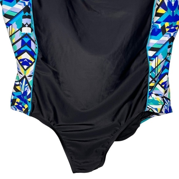 Catalina One Piece Swimsuit Black Floral Print 3X Slimming Racerback Side Stipes - Picture 6 of 9